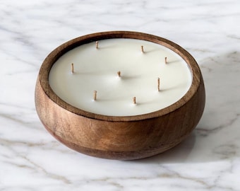 Vela artesanal de cera de soja e madeira de manga, vela em tigela com 6 pavios, vela de aromaterapia natural, decoração ecológica para casa, vela relaxante para presente.