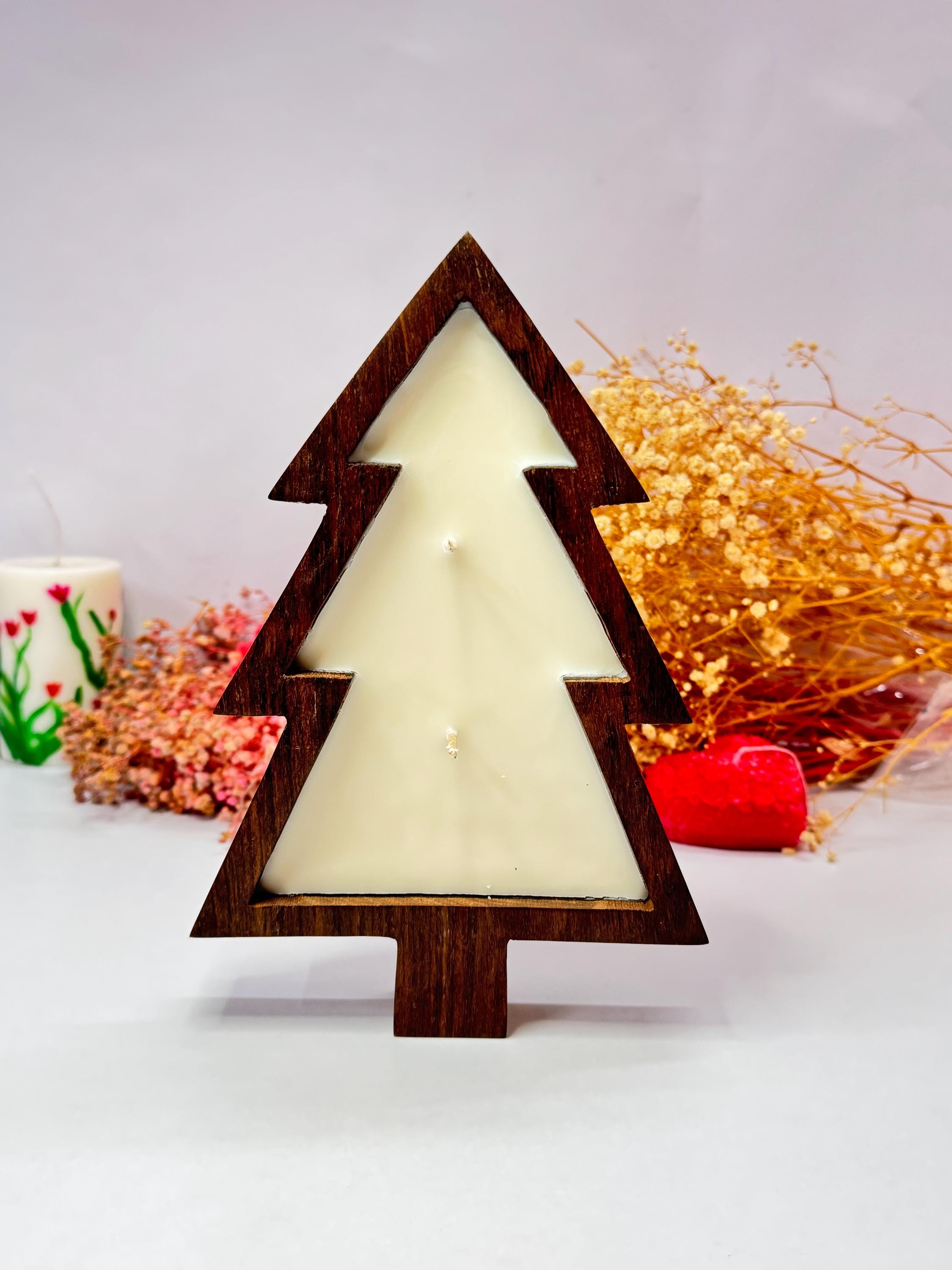 Wooden Christmas Tree Candle Set | Rustic Tree Soy Wax Candles ...