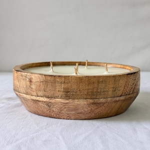 Large Wooden Dough Bowl Candle – Hand Poured Multi-Wick Soy Candle – Rustic Farmhouse Centerpiece Candle – Natural Wood Home Décor Gift image 15