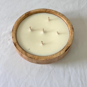 Large Wooden Dough Bowl Candle – Hand Poured Multi-Wick Soy Candle – Rustic Farmhouse Centerpiece Candle – Natural Wood Home Décor Gift image 13
