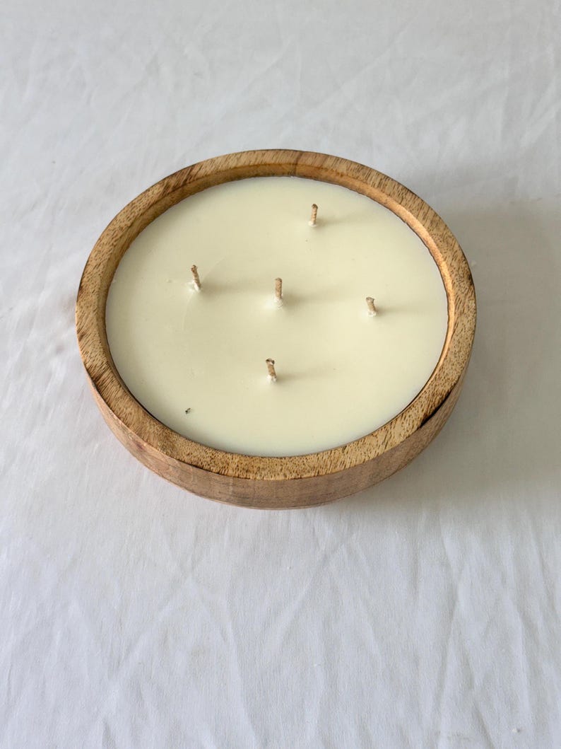Large Wooden Dough Bowl Candle – Hand Poured Multi-Wick Soy Candle – Rustic Farmhouse Centerpiece Candle – Natural Wood Home Décor Gift image 13