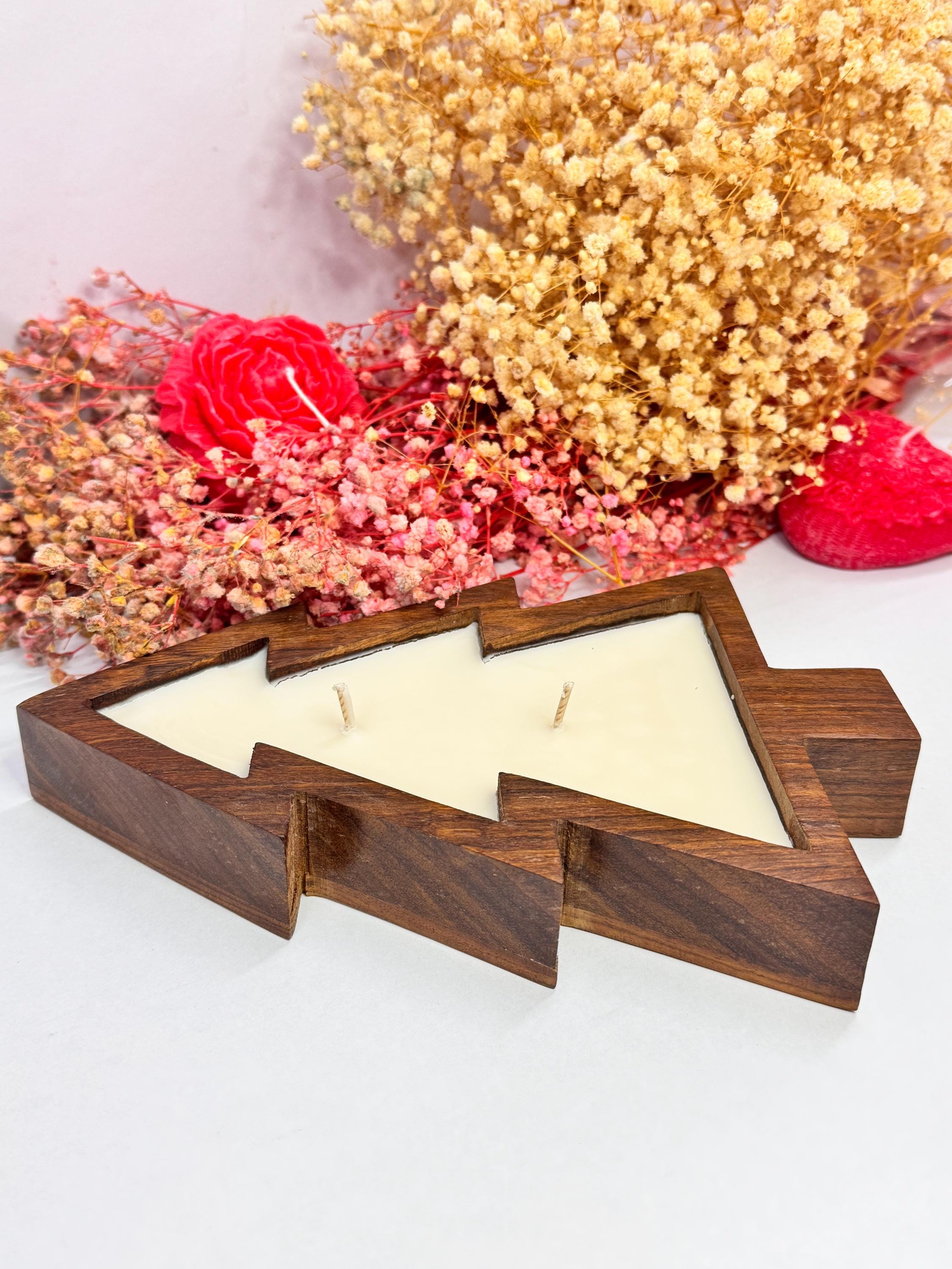 Wooden Christmas Tree Candle Set | Rustic Tree Soy Wax Candles ...