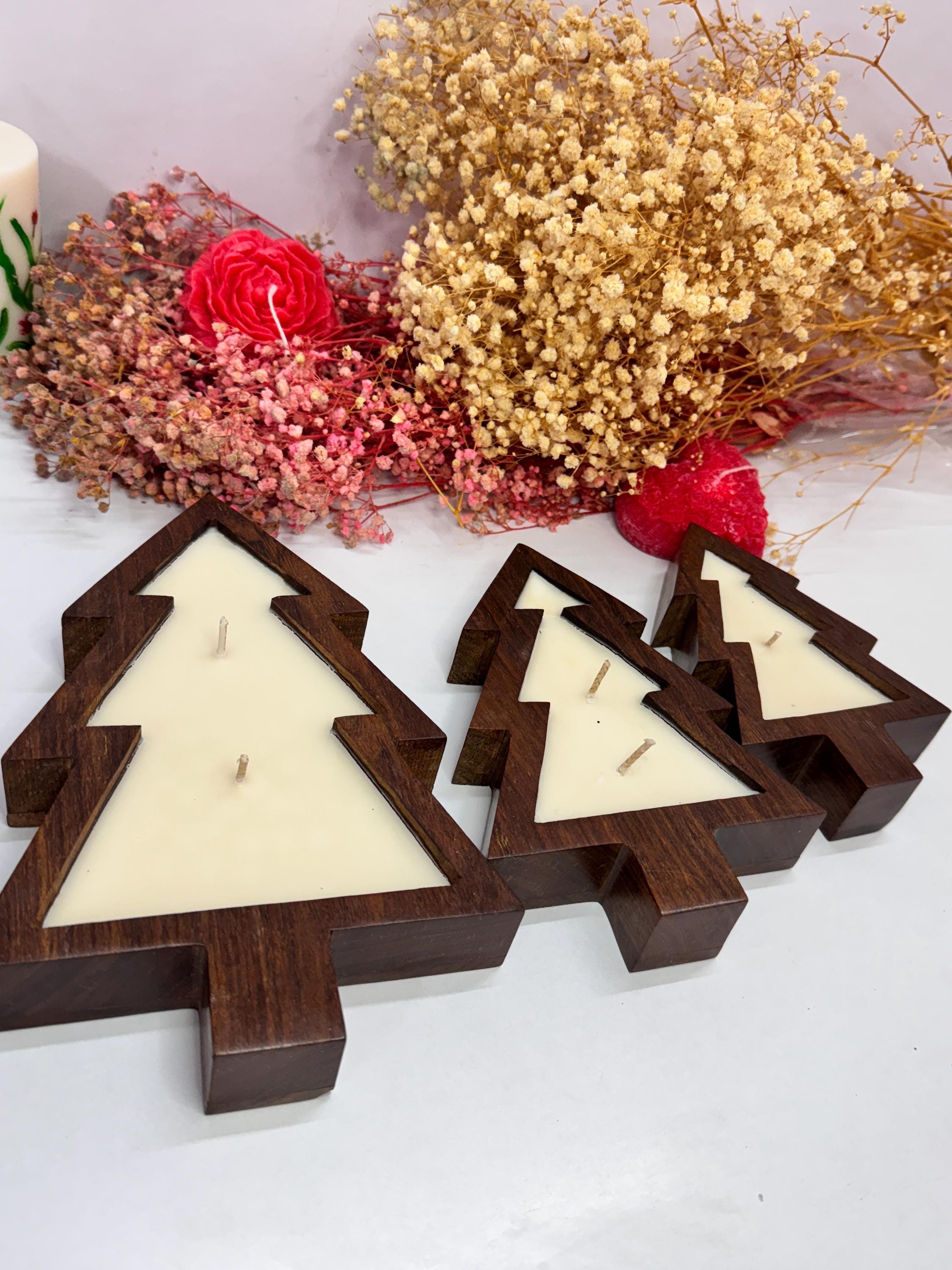 Wooden Christmas Tree Candle Set | Rustic Tree Soy Wax Candles ...