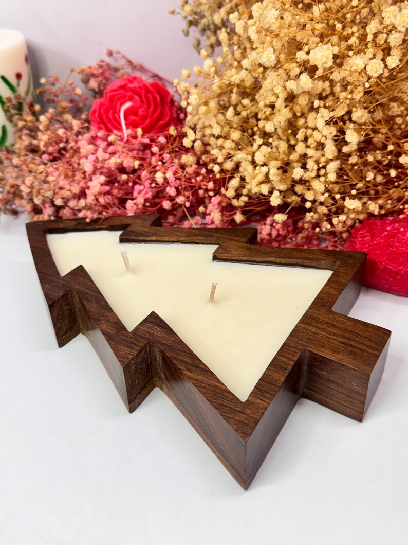 Wooden Christmas Tree Candle Set | Rustic Tree Soy Wax Candles ...