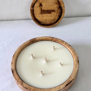 Large Wooden Dough Bowl Candle – Hand Poured Multi-Wick Soy Candle – Rustic Farmhouse Centerpiece Candle – Natural Wood Home Décor Gift image 11