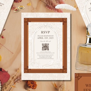 Autumn Estate Wedding Invitation Suite Canva Template | Fall Wedding Printable | Editable Invitation, RSVP, Detail Card | Vintage Rustic DIY