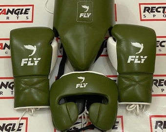 Genuine Cowhide Leather Fly Boxing Sparring Set: Gloves, Headguard, Groin Guards