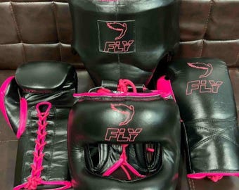 Leather Fly Boxing Sparring Set: Gloves, Headguard, Groin Guards