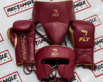Personalized Fly Boxing Sparring Set Gloves Head Guard & Groin Guards Complete Kit