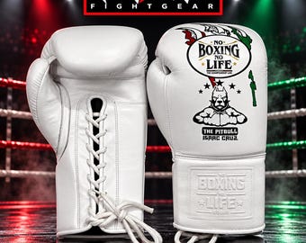 Gants de boxe personnalisés « Pas de boxe, pas de vie » avec motif Pitbull, en cuir de vachette, pour l'entraînement MMA.