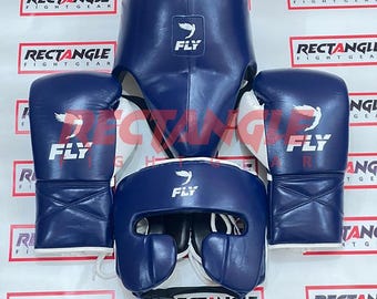 Genuine Cowhide Leather Fly Boxing Sparring Set: Gloves, Headguard, Groin Guards