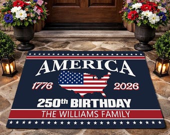 Personalized Patriotic USA 250th Anniversary Welcome Mat – Custom America 1776-2026 Doormat