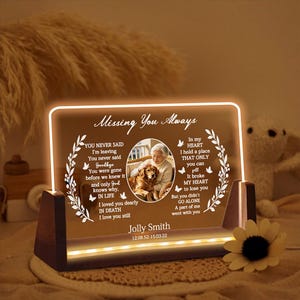 Personalized Memorial Photo Night Light, Custom LED Lamp, In Loving Memory Keepsake