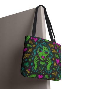 Swamp Siren AOP Tote Neon Glam Monster Girl Bag | Eco-Friendly Reusable Shopping Bag | Perfect for Halloween, Gift, Beach, Market, Daily Use