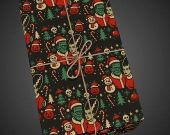 Frankenstein Bride Wrapping Paper, Retro Gothic Monster Christmas Gift Wrap