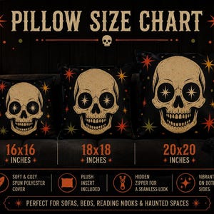 Retro Star Skull Indoor Outdoor Pillow | Mid-Century Halloween Skull Decorative Cushion image 3