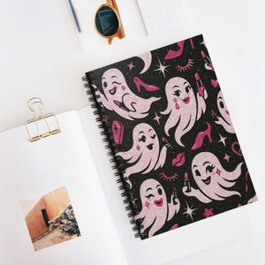 Glam Ghost Spiral Notebook Pink Horror Stationery for Ghoul Bosses | Fun Journal for Halloween, Cute Spooky, Gift Friends, Creative Writing