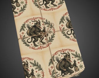 Krampus Vintage Wrapping Paper: Gothic Christmas Wrap, Antique Christmas Design
