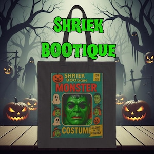 Retro 80&#39;s Halloween Monster Costume Tote Bag, Spooky Gift Bag, Trick or Treat Canvas Bag, Holiday Tote, SPOOKY SEASON