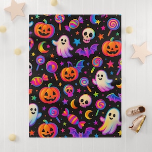 Cozy Neon Halloween Baby Blanket  Glow-Inspired Ghosts, Bats & Pumpkins, Soft Fleece, Spooky Kids Decor, Fall Nursery Gift