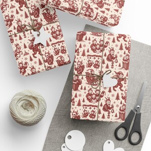 Vintage Krampus Wrapping Paper Red Ink Mischief Toile Creepmas Gothmas Alt Holiday image 4