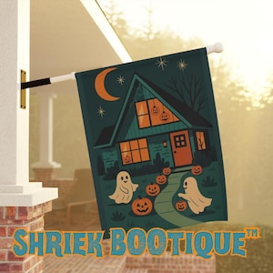Mid Century Modern Halloween Garden Banner Ghosts Pumpkins, Fall Decor, Outdoor Home Decoration, Spooky Season Banner, Halloween Yard Sign