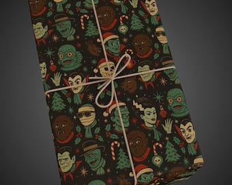 Retro Monster Mash Creepmas Wrapping Paper Vintage Mid-Century Horror Christmas