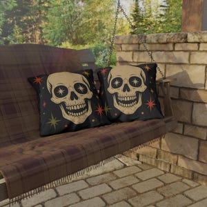 Retro Star Skull Indoor Outdoor Pillow | Mid-Century Halloween Skull Decorative Cushion image 5