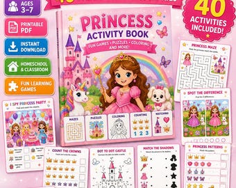 Princess Journal, 40 druckbare Vorschul-Lernspiele (PDF Download)
