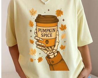Pumpkin Spice Skeleton PNG – Fall Coffee Shirt Design
