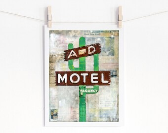 Old Motel Sign Print Vintage Motel Sign Retro Neon Sign Retro Southwestern print Vintage Green Cactus print 8x10 up to 24x36 "A&D Motel"
