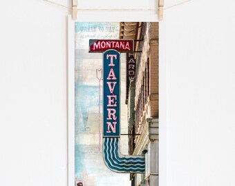 Neon Sign Print Retro Print Vintage Neon Sign Vintage Tavern Sign Montana print Retro Wall Art Road Trip 8x16 up to 24x48 "Montana Tavern"