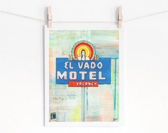 Old Motel Sign Vintage Motel Print Retro Neon Sign Kitschy art print Road Trip Albuquerque Route 66 print 8x10 up to 24x36 "El Vado Motel"