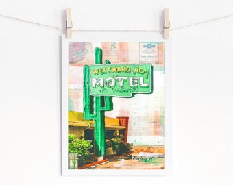 Old Motel Sign Print Vintage Motel Sign Retro Neon Sign Retro Southwest print Vintage Green Cactus print 8x10 up to 24x36 "Westward Motel"