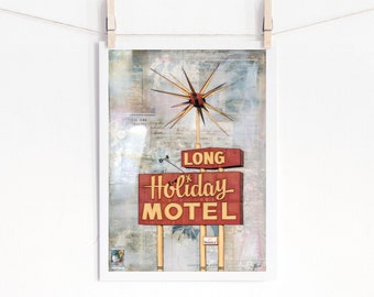 Retro Neon Sign print Vintage Motel Print Old Motel Sign Kitschy art print Road Trip Gunnison, CO 8x10 up to 24x36 "Long Holiday Motel"