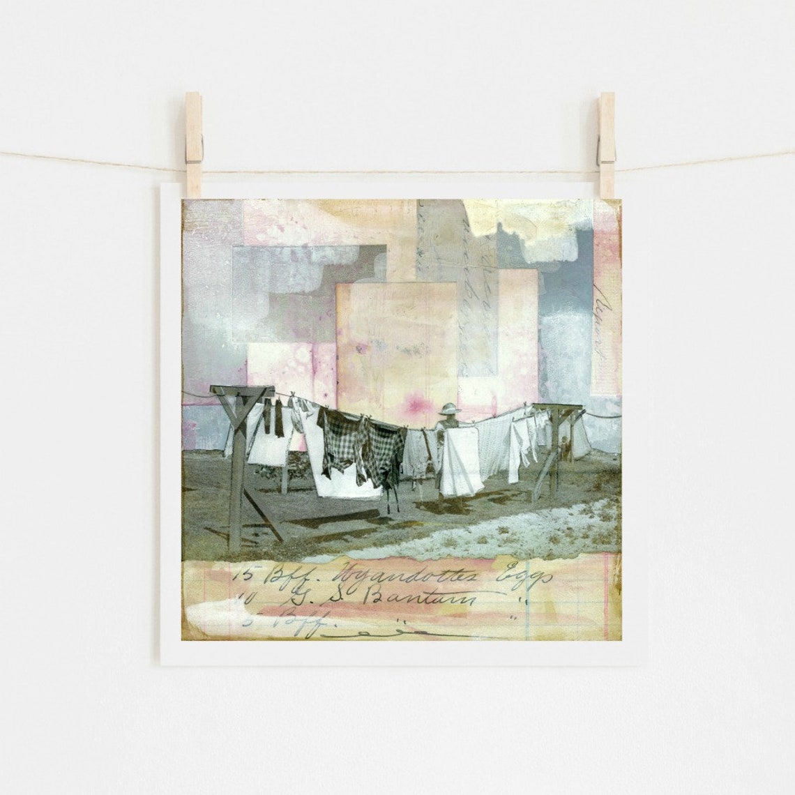 Clothesline Print Art Print Wall Decor Vintage Art Print Mixed Etsy