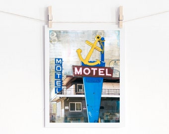 Old Motel Sign Vintage Motel Print Retro Neon Sign Kitschy art print Road Trip print Denver CO 8x10 up to 24x36 "Anchor Motel"