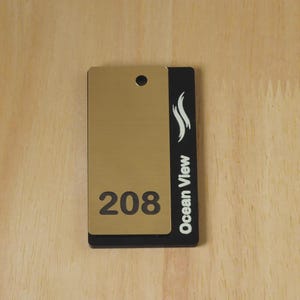 Premium rectangular hotel room key tags gold and black base acrylic with your hotel name 70x40mm / 20 pieces