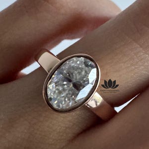 2 Carat Oval Cut Moissanite Solitaire Engagement Ring Bezel Set ThicK Band Rose Gold Promise Ring Wedding Anniversary Gift for Women&#39;s