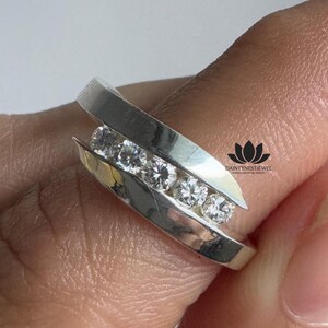 3mm Round Brilliant Cut Moissanite Five Stone Band Designer Half Eternity Stacking Engagement Ring Solid Gold Wedding Anniversary Gift Her