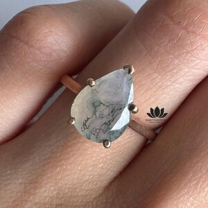 Moss Agate Engagement Ring Pear Shaped Solitaire Gemstone Engagement Ring Solid Gold Antique Wedding Fine Jewelry Birthday Gift for Women&#39;s