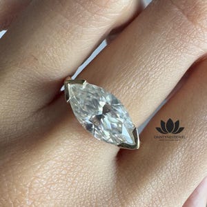 East West Marquise Cut Moissanite Solitaire Ring 3.0 Carat Solid Gold Engagement Ring Handcrafted Wedding Anniversary Fine Jewelry for Women