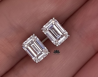 IGI Certified Emerald Cut Lab Diamond Stud Earrings | 14K Gold Solitaire Studs | Minimal Bridal Jewelry | Gift for Her