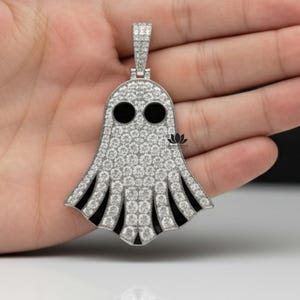 Iced Out Moissanite Ghost Pendant: 925 Sterling Silver Halloween Charm