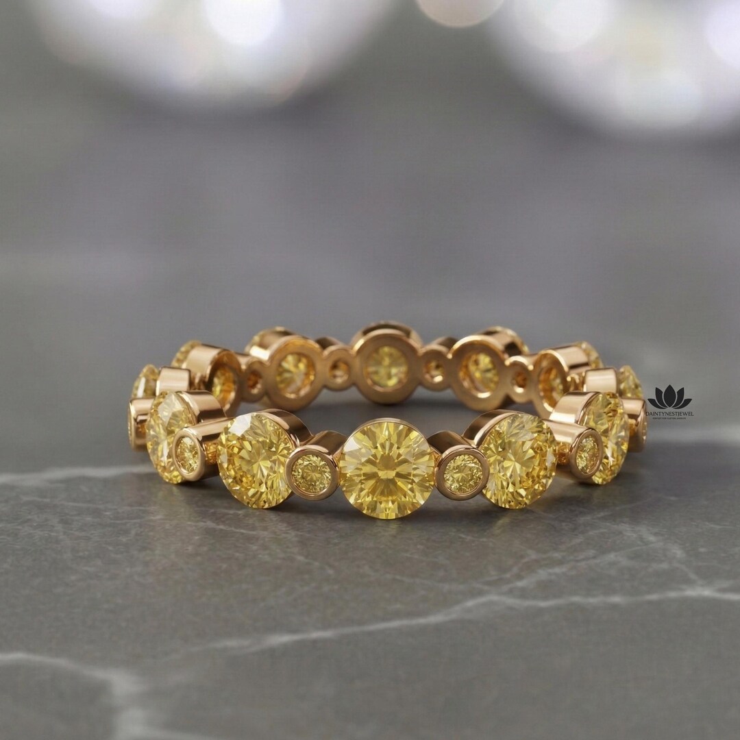 Yellow Lab Grown Diamond Eternity Ring | 14K Solid Gold Bezel Set ...