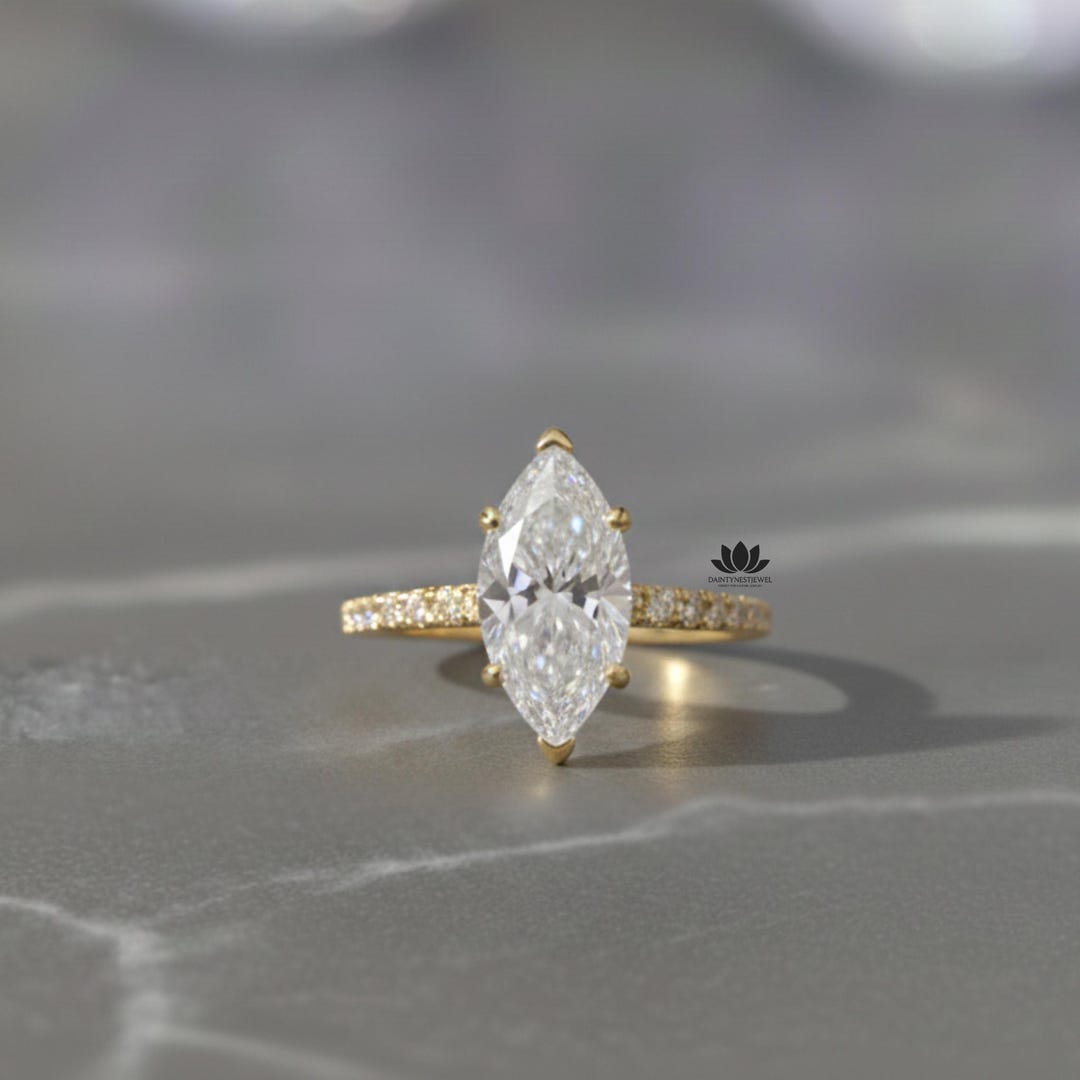 Marquise Cut Lab Grown Diamond Engagement Ring | 14K Solid Gold ...