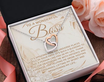 To a Wonderful Boss Necklace, Boss Appreciation Gift Necklace, Thank You Gift For Boss, Interlocking Heart For Boss Lady, Best Boss Ever