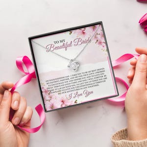 To My Beautiful Bride Necklace, Gift For Bride From Groom, Bride Love Knot Necklace, Gift From Groom, To Bride Sentimental Wedding Day Gifts