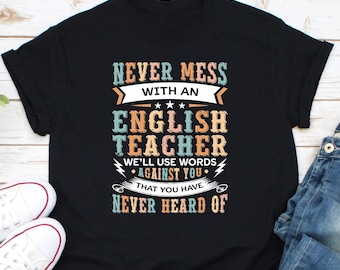 Camiseta "Nunca te metas con un profesor de inglés", camiseta de gramática inglesa, camiseta de profesor de gramática, camiseta de lectura en inglés, camiseta de profesor de idiomas