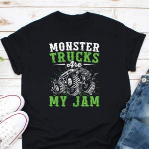 Camiseta "Monster Trucks Are My Jam", camiseta de Monster Truck, camiseta para amantes de los camiones de carreras, camiseta de Monster Truck para niños, camiseta de cumpleaños de camión, regalo para camioneros imagen 1